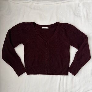 Abercrombie & Fitch Burgundy V-Neck Button Front Cardigan